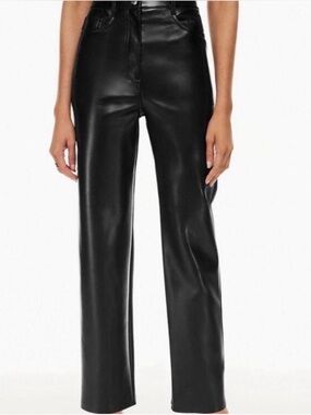 Aritzia Black Faux Leather Straight-Leg Pants